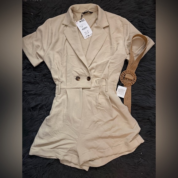 Zara Pants - Zara Beige Short Sleeve Blazer Romper